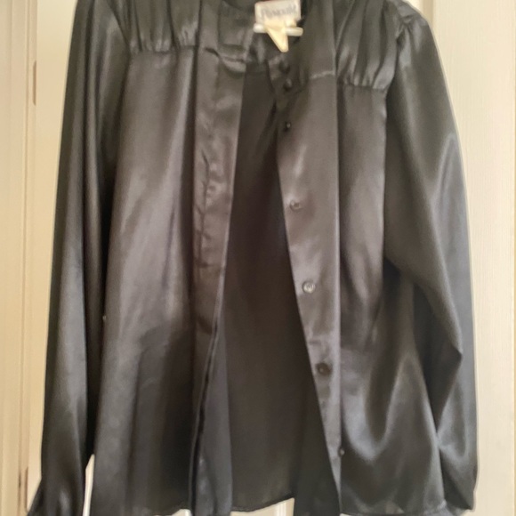 Women Black Button Down Top with Straight Pants